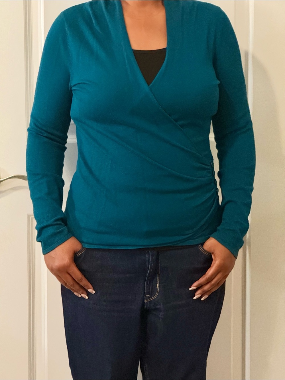Apt. 9 Teal Wrap-Style Long Sleeve Top